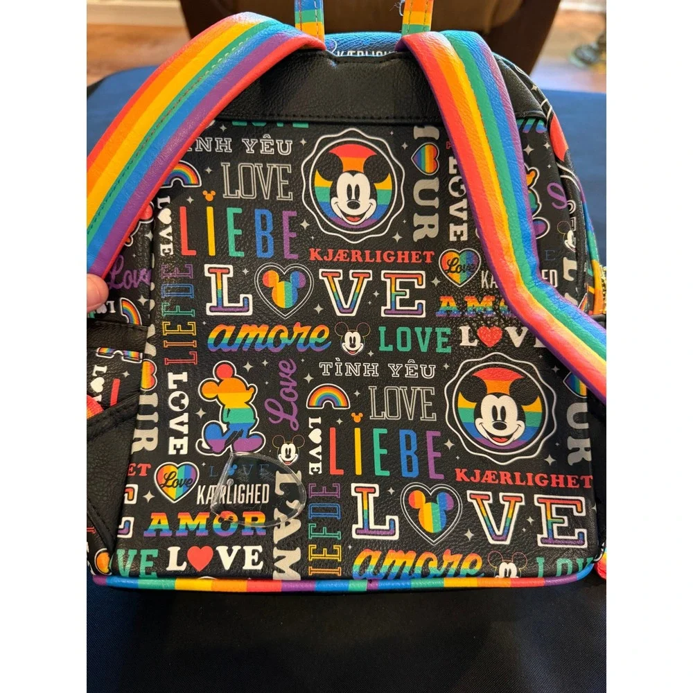 Disney Parks Loungefly Pride Mickey Mouse Love Rainbow Mini Backpack Black Bag